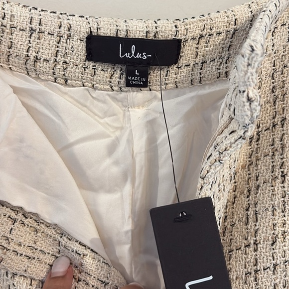 Lulus Posh Perception Ivory And Black Plaid Tweed Wide Leg Pants White - Size L - Picture 3 of 4